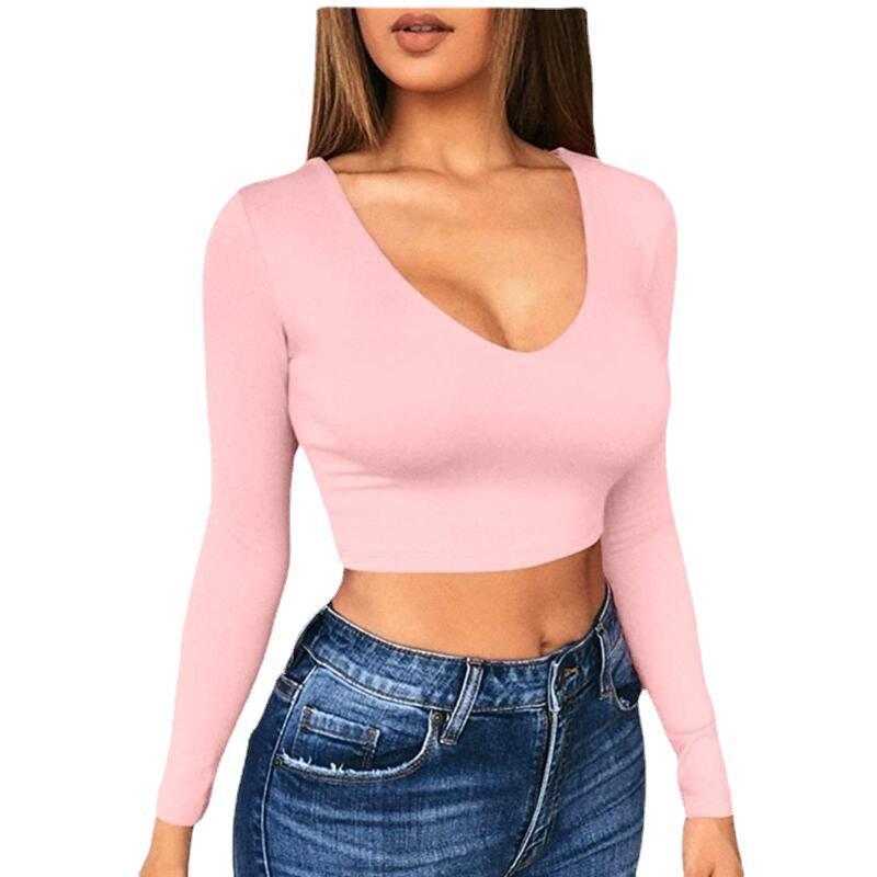 Damernas trendiga crop-top med djup V-ringning och lång ärm Mirla-Eva Jonsson