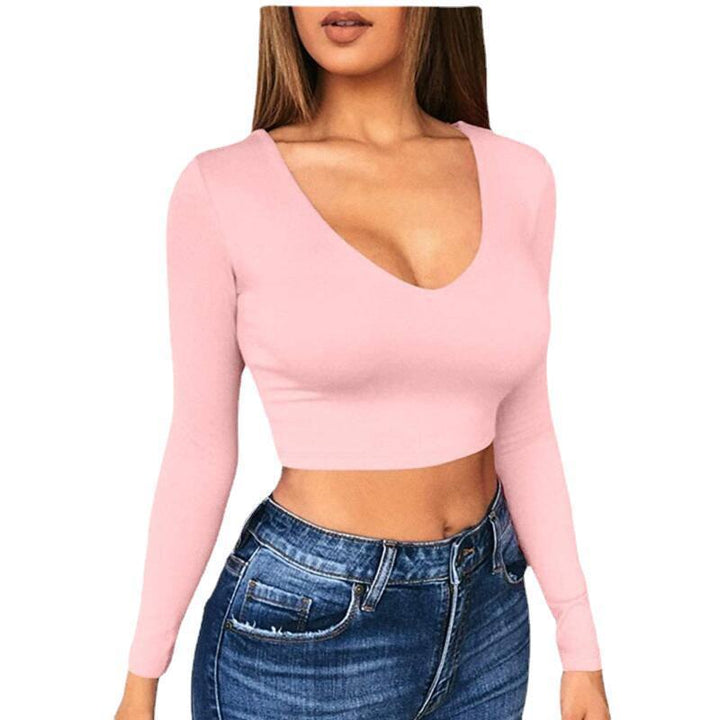 Damernas trendiga crop-top med djup V-ringning och lång ärm Mirla-Eva Jonsson