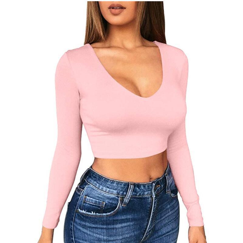 Damernas trendiga crop-top med djup V-ringning och lång ärm Mirla-Eva Jonsson