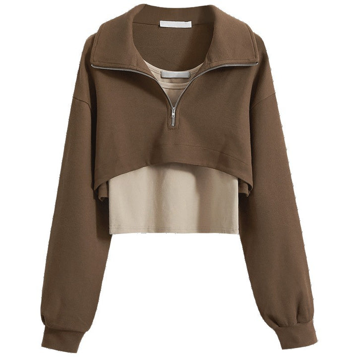 Damernas trendiga croppad sweatshirt med hög krage och dragkedja Mirla-Eva Jonsson