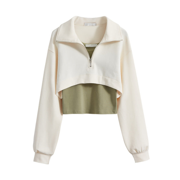 Damernas trendiga croppad sweatshirt med hög krage och dragkedja Mirla-Eva Jonsson