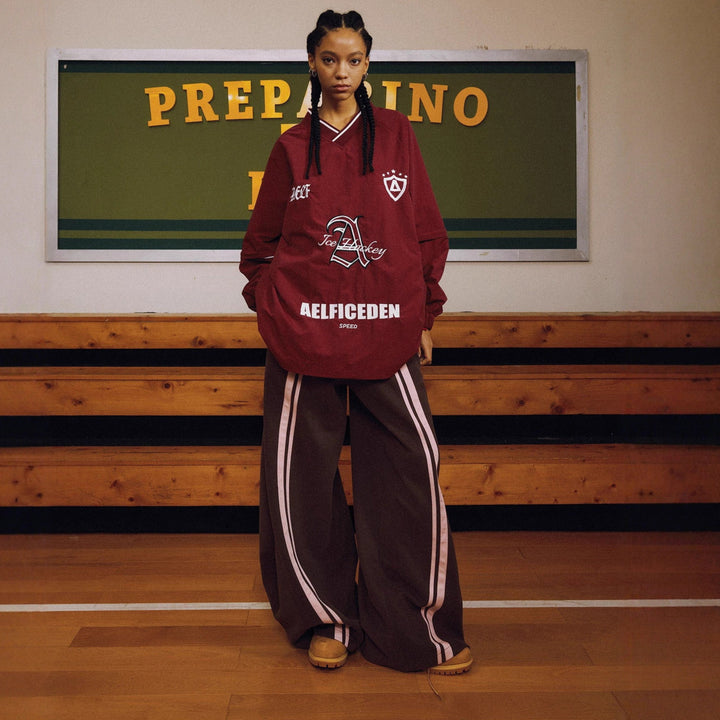 Damernas trendiga fritidsbyxor med elastisk midja och kontrastlinjer Eva Jonsson-Eva Jonsson