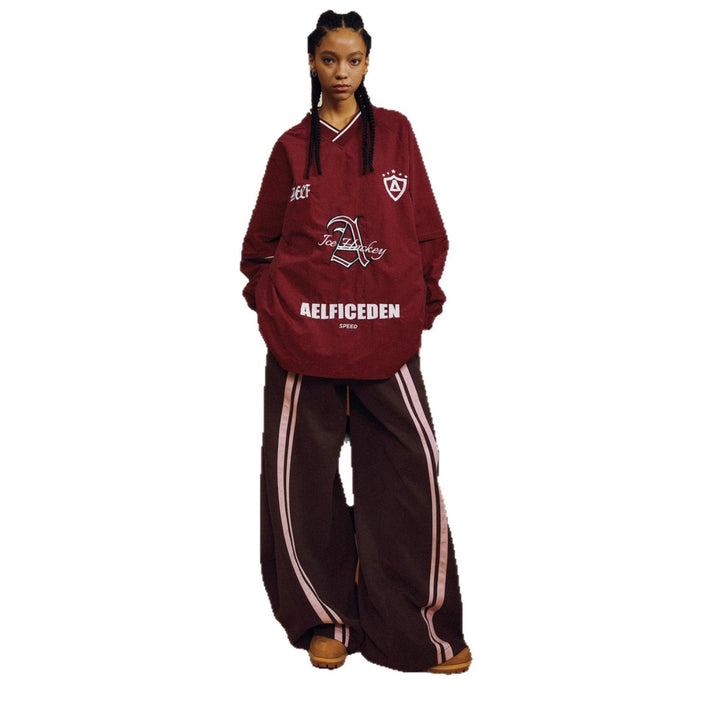 Damernas trendiga fritidsbyxor med elastisk midja och kontrastlinjer Eva Jonsson-Eva Jonsson