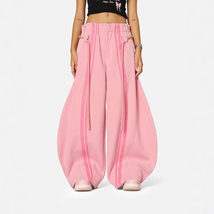 Damernas trendiga fritidsbyxor med elastisk midja och kontrastlinjer Eva Jonsson-Eva Jonsson