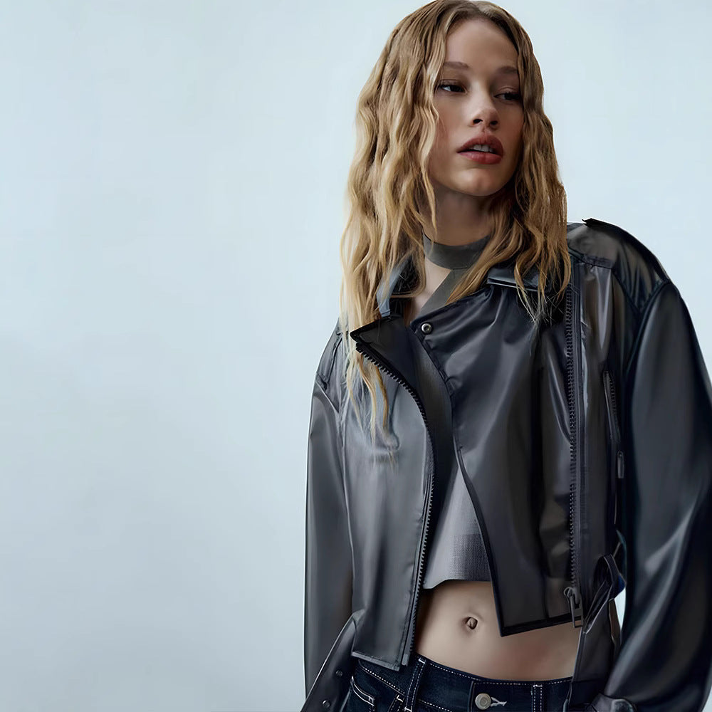 Damernas trendiga jacka i edgy biker-stil med asymmetrisk dragkedja Mirla-Eva Jonsson