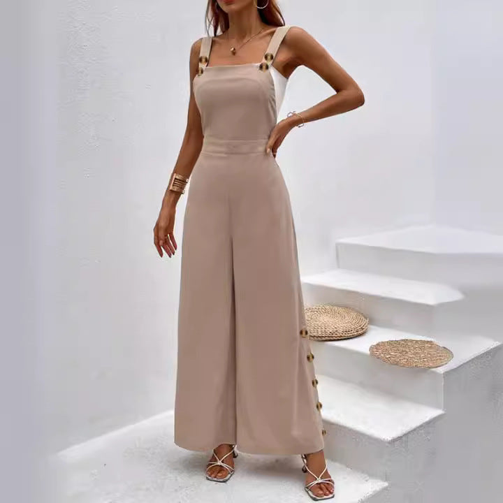 Damernas trendiga jumpsuit med eleganta knapppdetaljer och vida ben Mirla-Eva Jonsson