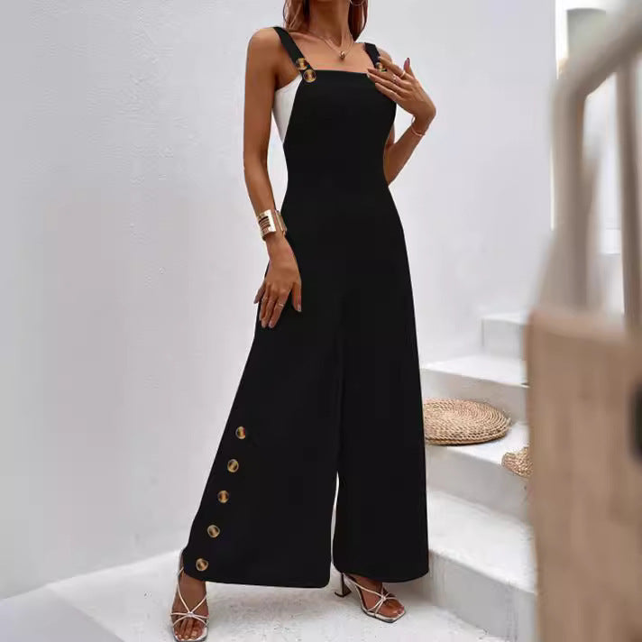 Damernas trendiga jumpsuit med eleganta knapppdetaljer och vida ben Mirla-Eva Jonsson