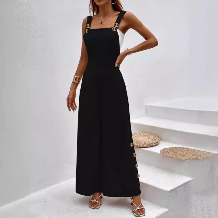 Damernas trendiga jumpsuit med eleganta knapppdetaljer och vida ben Mirla-Eva Jonsson