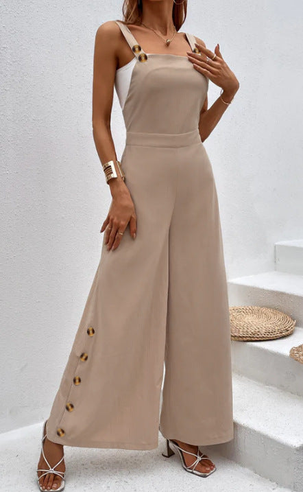 Damernas trendiga jumpsuit med eleganta knapppdetaljer och vida ben Mirla-Eva Jonsson