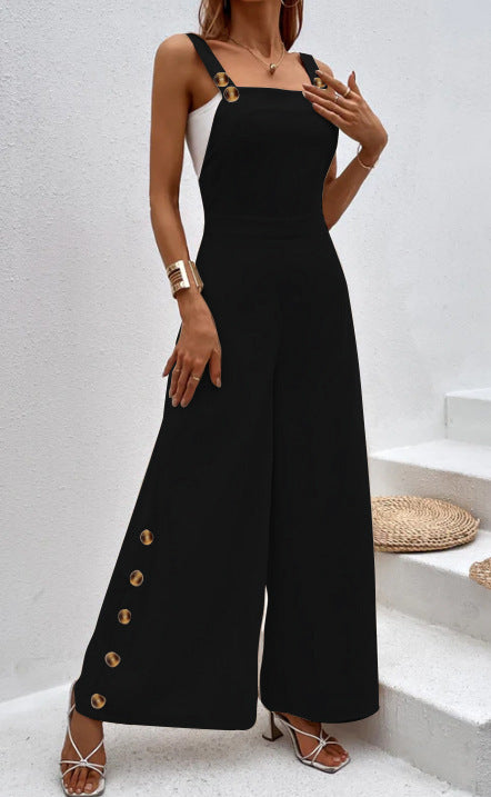 Damernas trendiga jumpsuit med eleganta knapppdetaljer och vida ben Mirla-Eva Jonsson