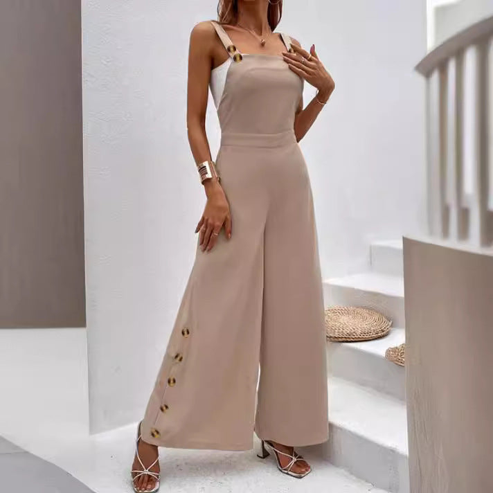 Damernas trendiga jumpsuit med eleganta knapppdetaljer och vida ben Mirla-Eva Jonsson