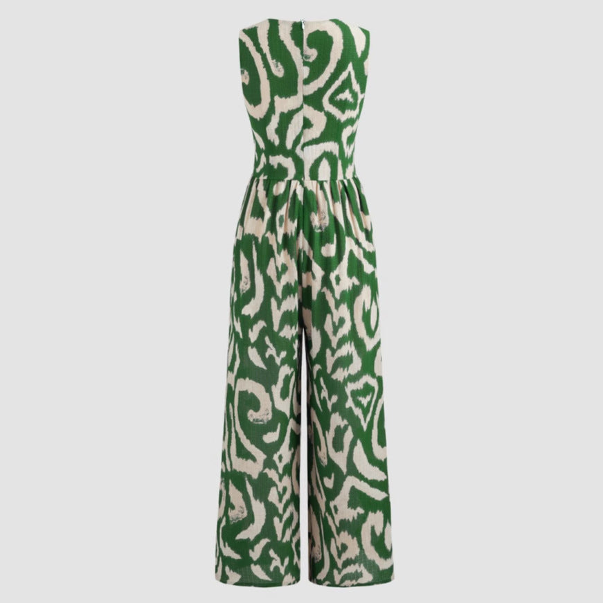Damernas trendiga maxijumpsuit med djup V-hals och elastiskt midjebälte Mirla-Eva Jonsson