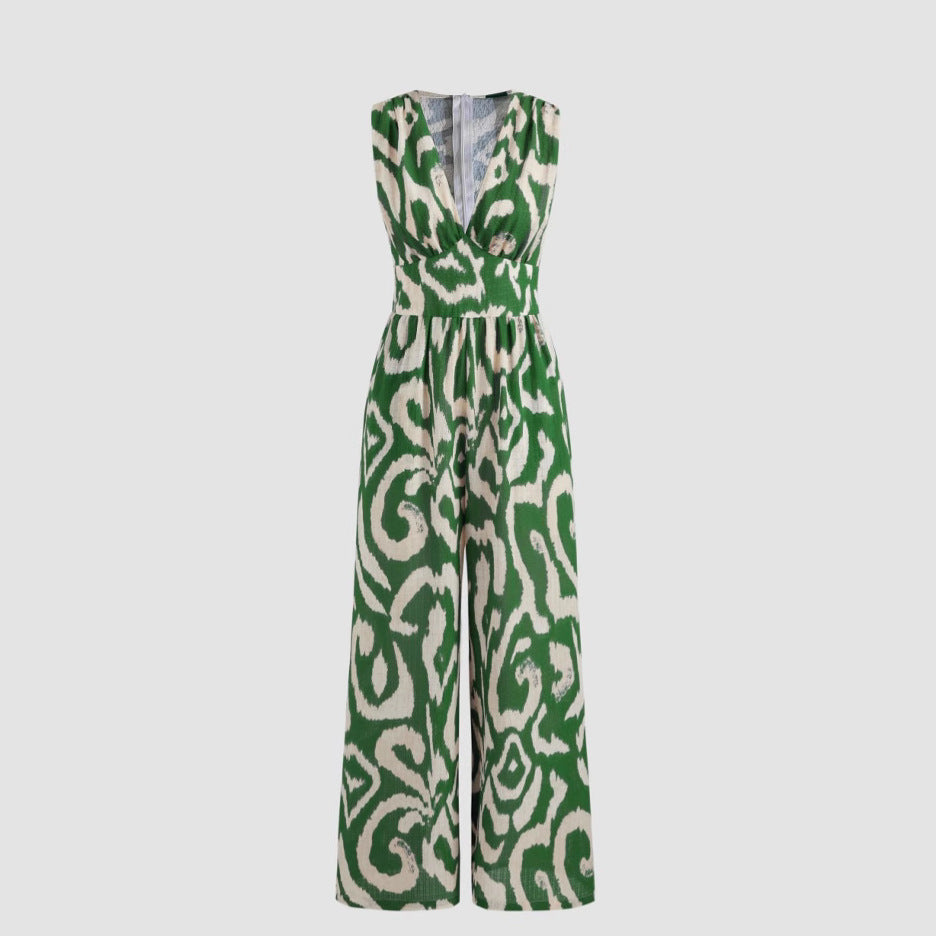 Damernas trendiga maxijumpsuit med djup V-hals och elastiskt midjebälte Mirla-Eva Jonsson