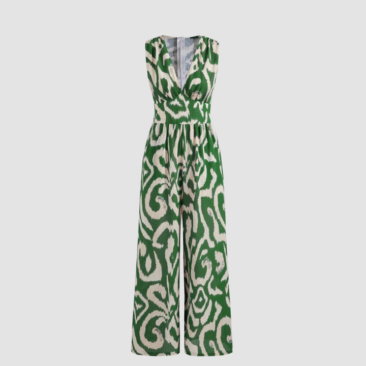 Damernas trendiga maxijumpsuit med djup V-hals och elastiskt midjebälte Mirla-Eva Jonsson