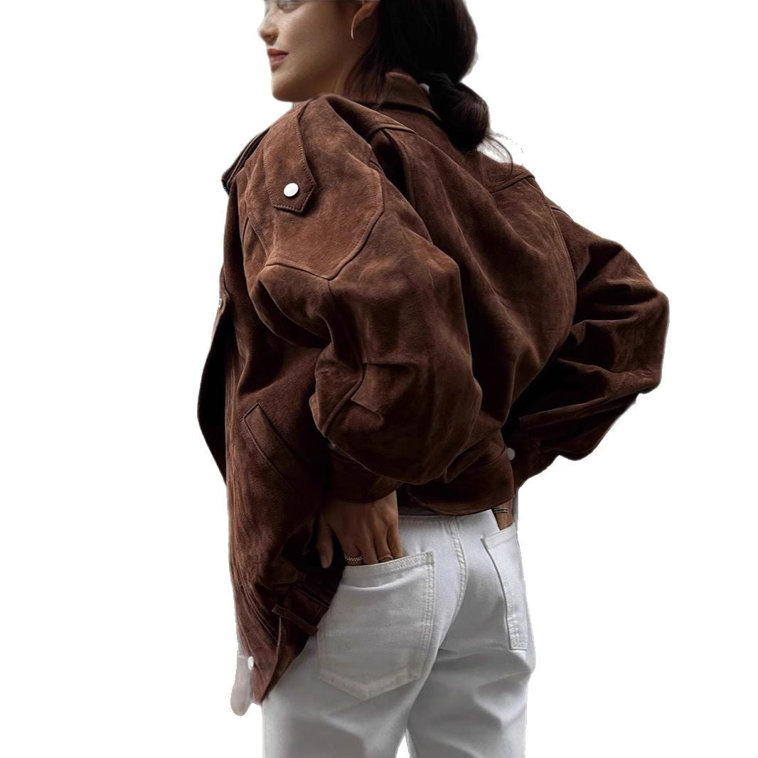 Damernas trendiga oversized läderjacka med bälte Mirla-Eva Jonsson