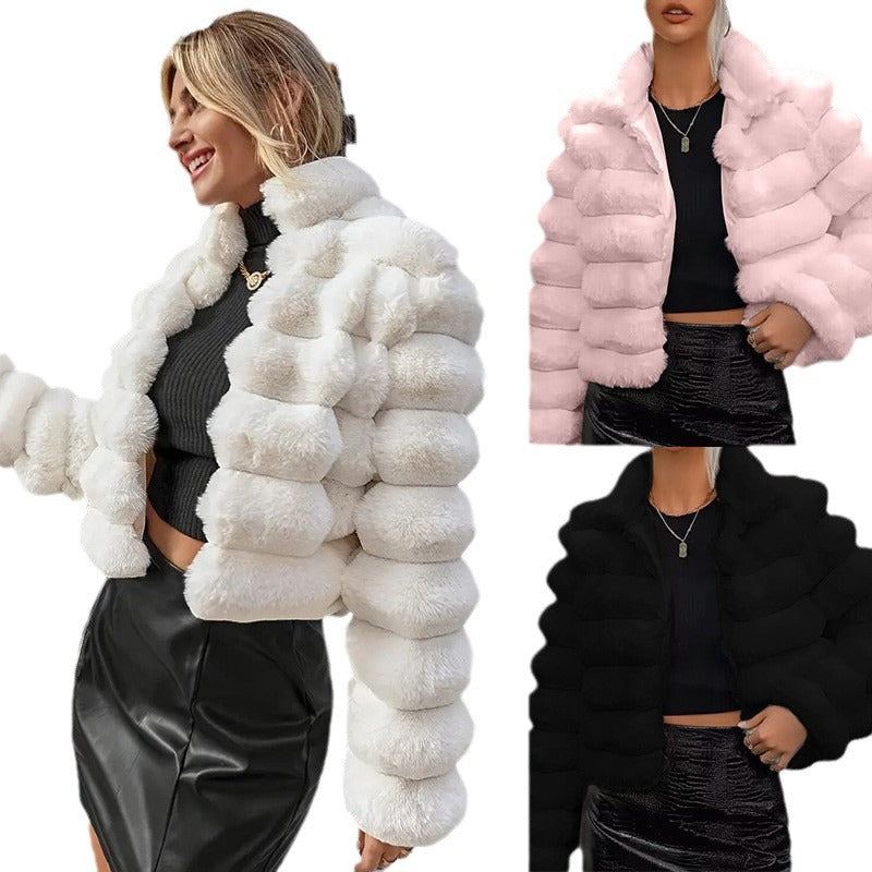 Damernas trendiga plyschjacka med voluminösa puffy ärmar Eva Jonsson-Eva Jonsson
