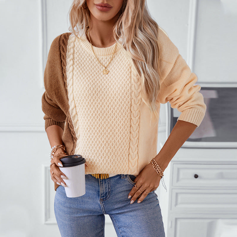 Damernas trendiga tröja med strukturerad flätmönster och innovativt färgblockdesign Mirla-Eva Jonsson