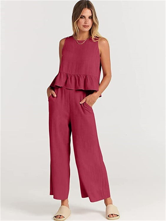 Damernas tvådelade set med snygg peplum-topp och vida byxor Mirla-Eva Jonsson