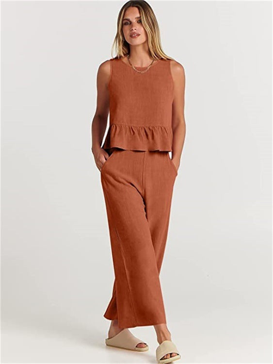 Damernas tvådelade set med snygg peplum-topp och vida byxor Mirla-Eva Jonsson
