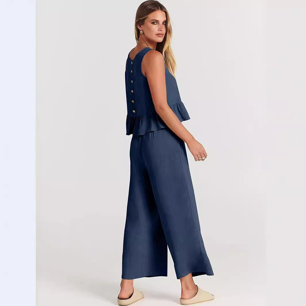 Damernas tvådelade set med snygg peplum-topp och vida byxor Mirla-Eva Jonsson