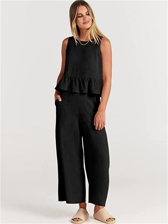 Damernas tvådelade set med snygg peplum-topp och vida byxor Mirla-Eva Jonsson
