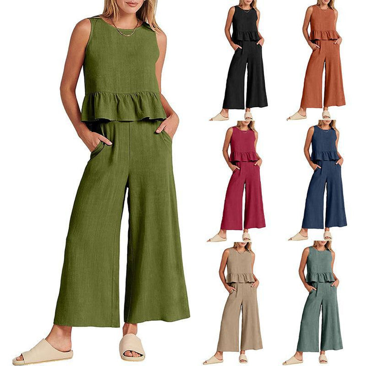 Damernas tvådelade set med snygg peplum-topp och vida byxor Mirla-Eva Jonsson