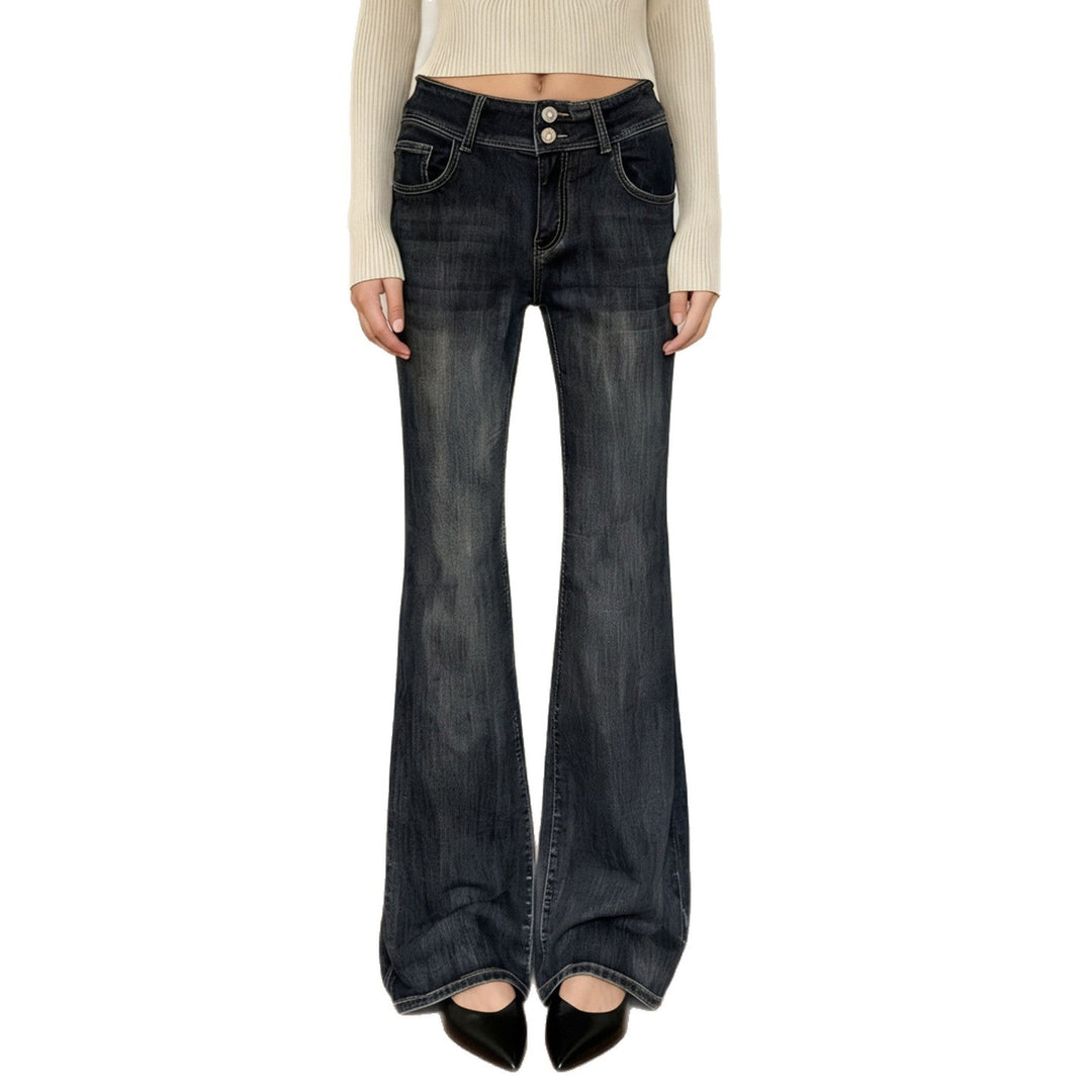 Damernas utsvängda jeans med hög midja och flexibelt justerbart midjeband Mirla-Eva Jonsson