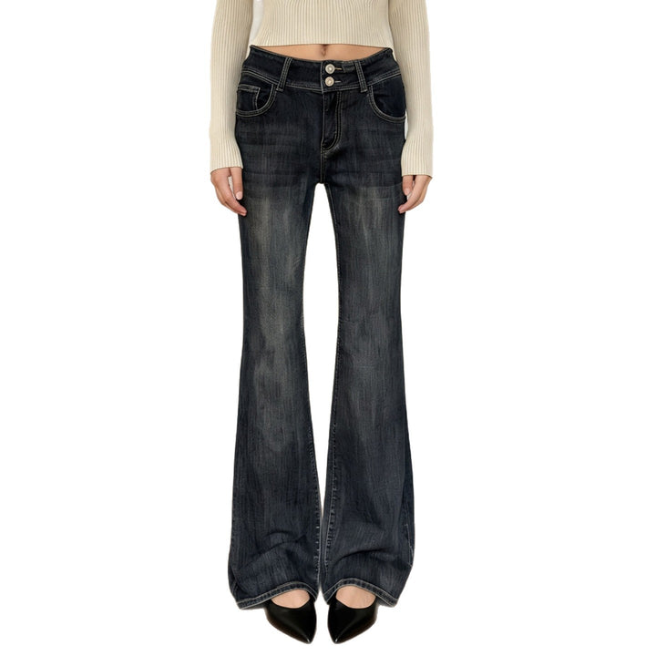 Damernas utsvängda jeans med hög midja och flexibelt justerbart midjeband Mirla-Eva Jonsson