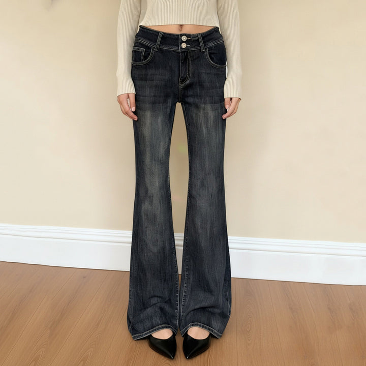 Damernas utsvängda jeans med hög midja och flexibelt justerbart midjeband Mirla-Eva Jonsson