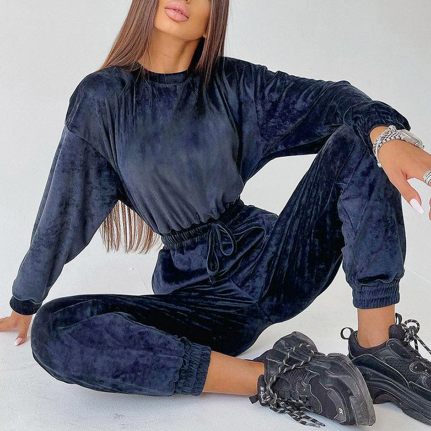 Damernas velour joggingdräkt med bred passform och elastisk midja Eva Jonsson-Eva Jonsson