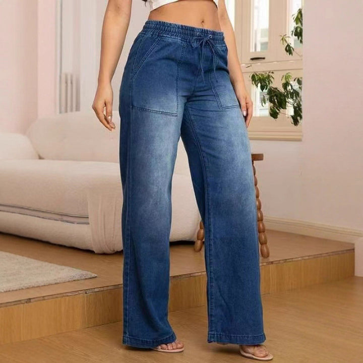 Damernas vida denimbyxor med elastisk midja och sidofickor Mirla-Eva Jonsson