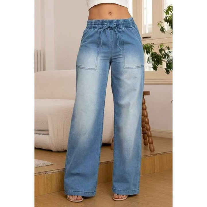 Damernas vida denimbyxor med elastisk midja och sidofickor Mirla-Eva Jonsson