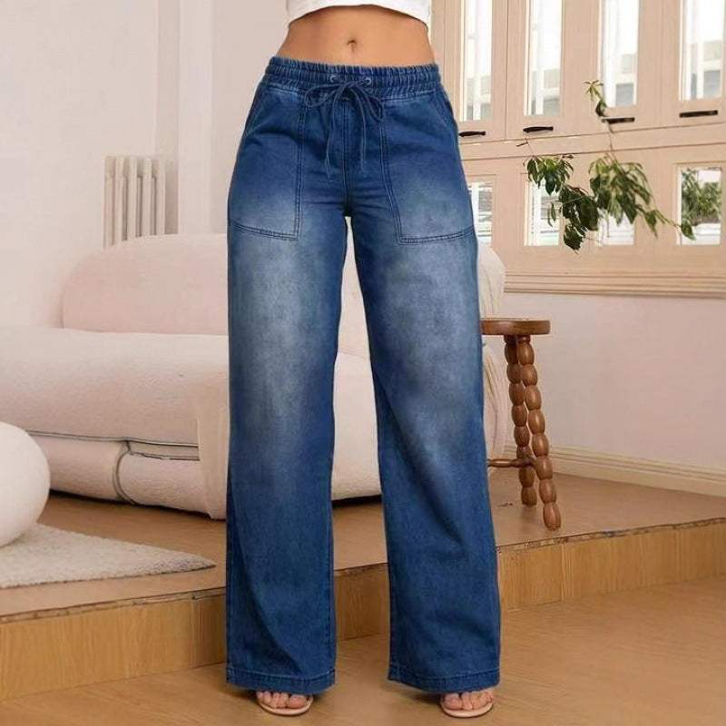 Damernas vida denimbyxor med elastisk midja och sidofickor Mirla-Eva Jonsson
