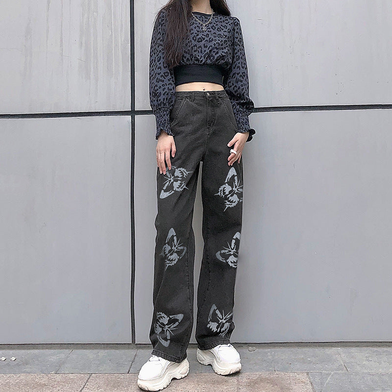 Damernas vida högmidjade jeans med blommönster Eva Jonsson-Eva Jonsson