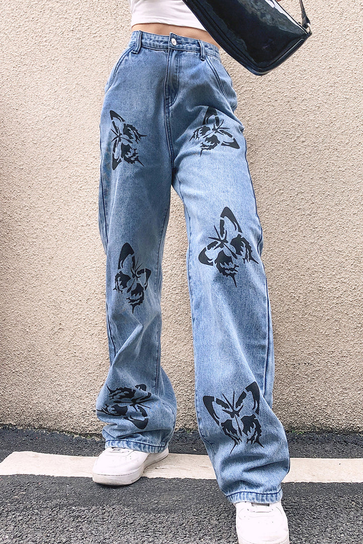 Damernas vida högmidjade jeans med blommönster Eva Jonsson-Eva Jonsson