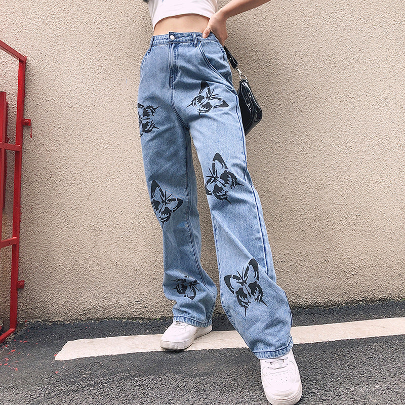 Damernas vida högmidjade jeans med blommönster Eva Jonsson-Eva Jonsson
