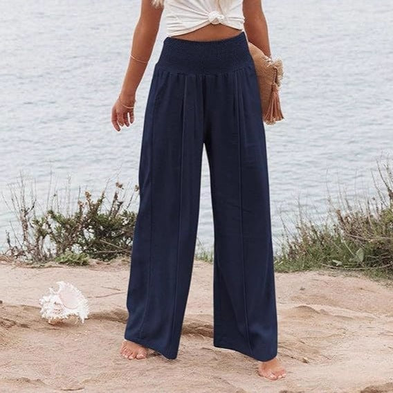 Damernas vida och eleganta Palazzo-byxor med hög midja och veck Mirla-Eva Jonsson