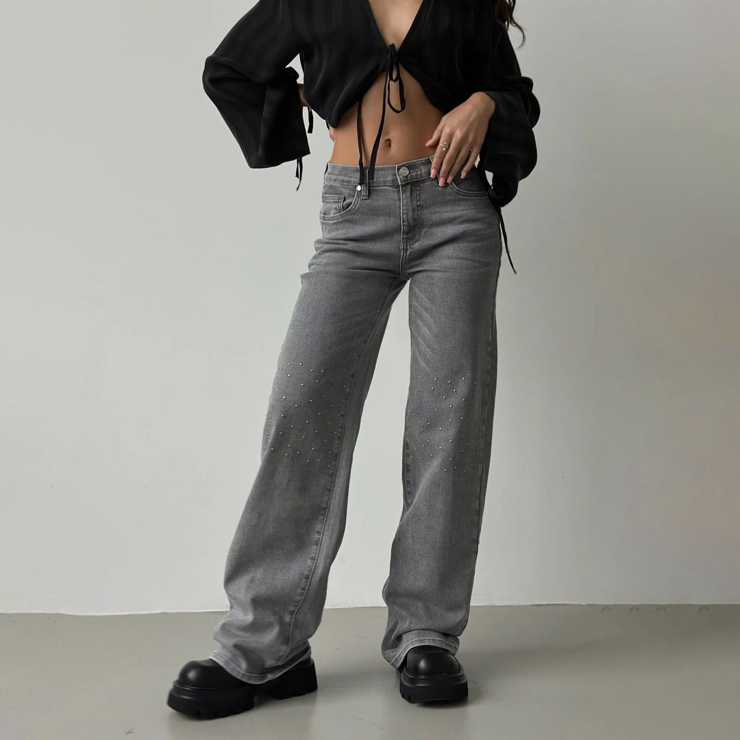 Damernas vida stretchjeans med genomgående stenmönster Mirla-Eva Jonsson