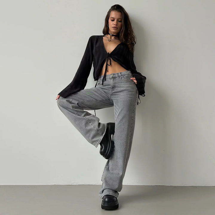 Damernas vida stretchjeans med genomgående stenmönster Mirla-Eva Jonsson