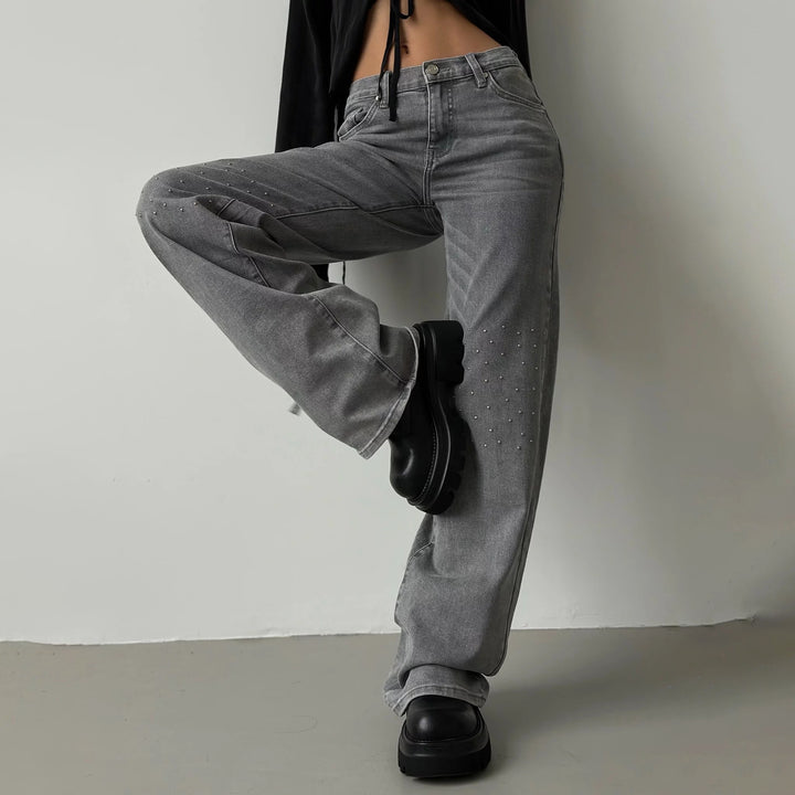 Damernas vida stretchjeans med genomgående stenmönster Mirla-Eva Jonsson