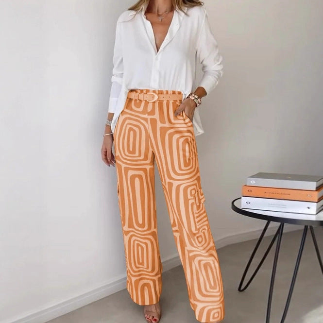 Damernas vida utsvängda byxor med mönstrad design och hög midja Mirla-Eva Jonsson