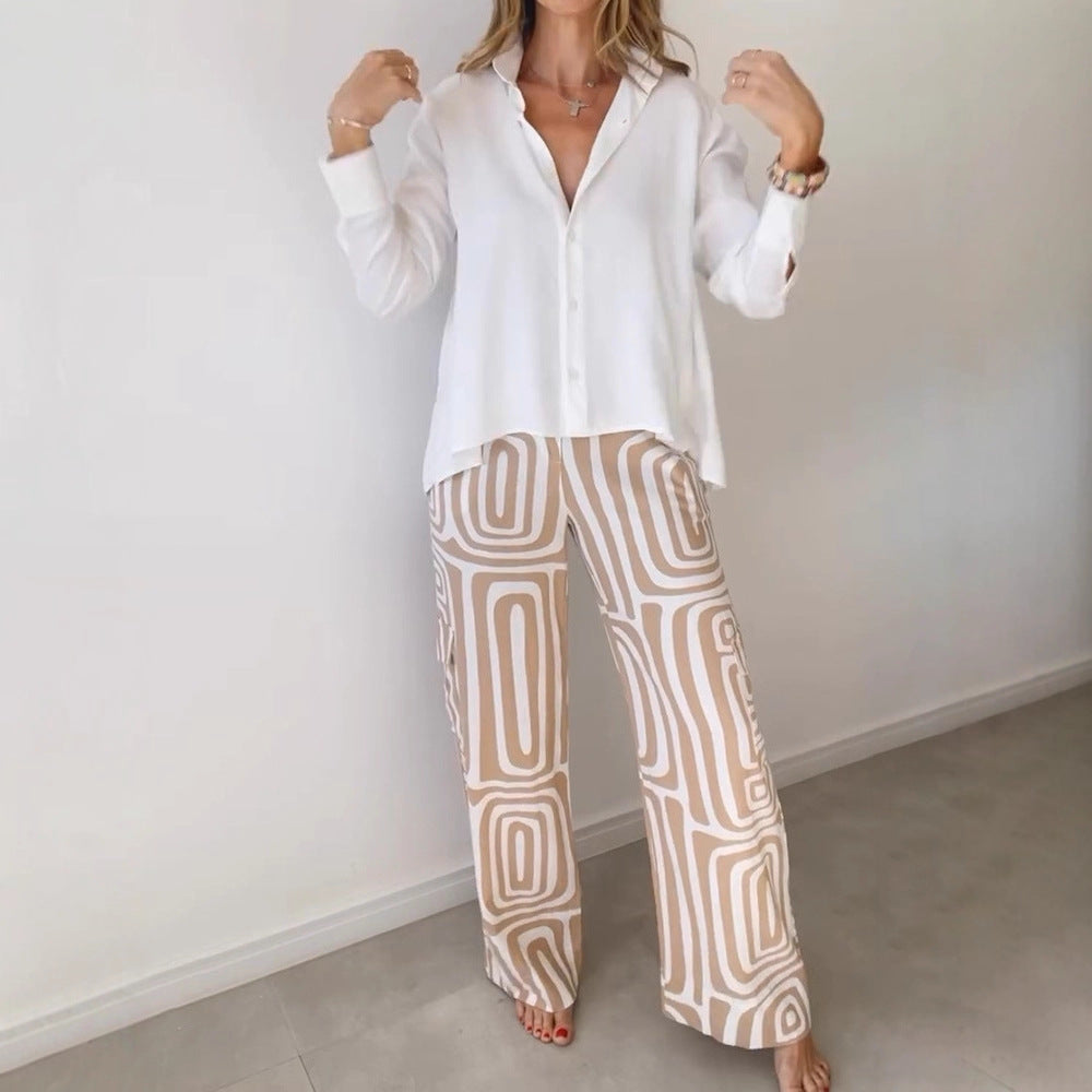Damernas vida utsvängda byxor med mönstrad design och hög midja Mirla-Eva Jonsson