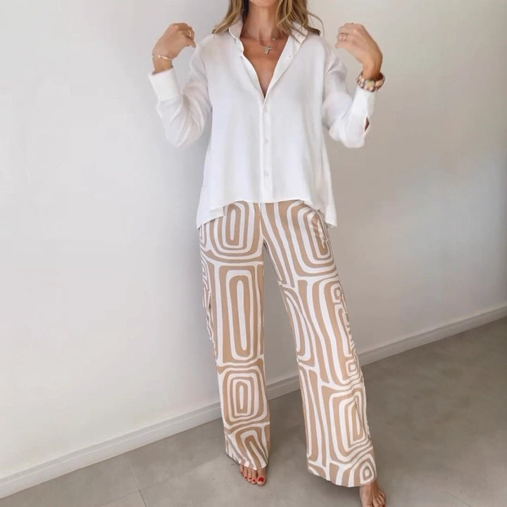 Damernas vida utsvängda byxor med mönstrad design och hög midja Mirla-Eva Jonsson