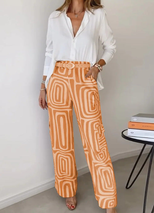 Damernas vida utsvängda byxor med mönstrad design och hög midja Mirla-Eva Jonsson