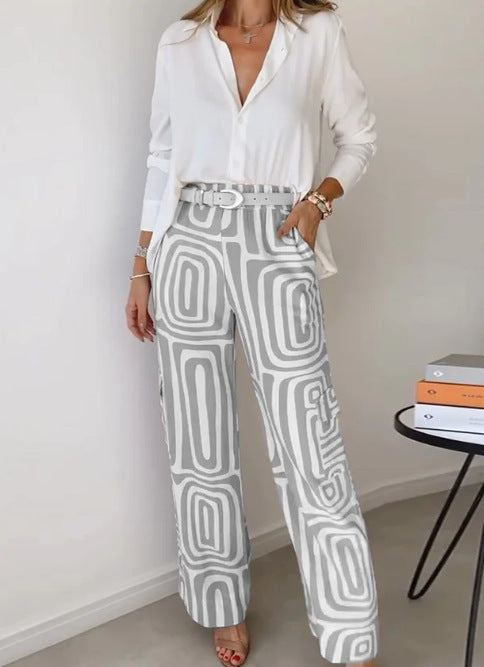 Damernas vida utsvängda byxor med mönstrad design och hög midja Mirla-Eva Jonsson