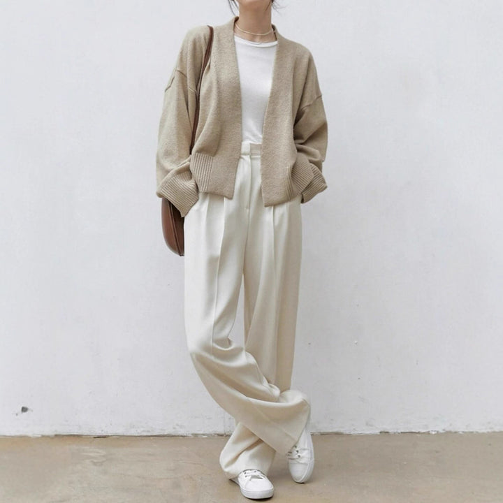 Damernas virkad cardigan med bred ribbad mudden och bälte Eva Jonsson-Eva Jonsson