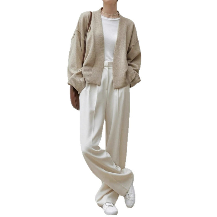 Damernas virkad cardigan med bred ribbad mudden och bälte Eva Jonsson-Eva Jonsson