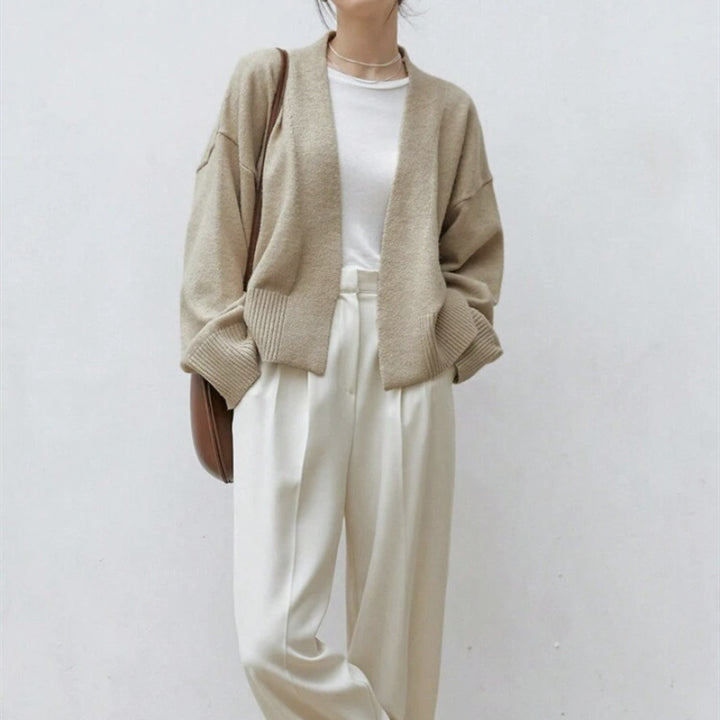 Damernas virkad cardigan med bred ribbad mudden och bälte Eva Jonsson-Eva Jonsson