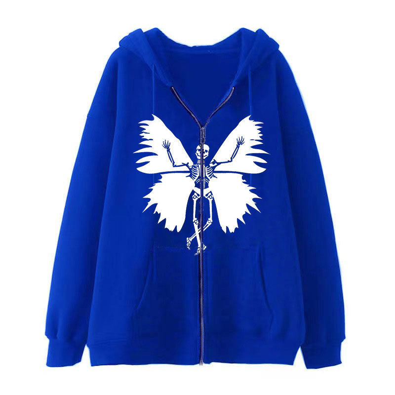 Damernas zip hoodie med unik skelett- och fjärilsdesign Mirla-Eva Jonsson