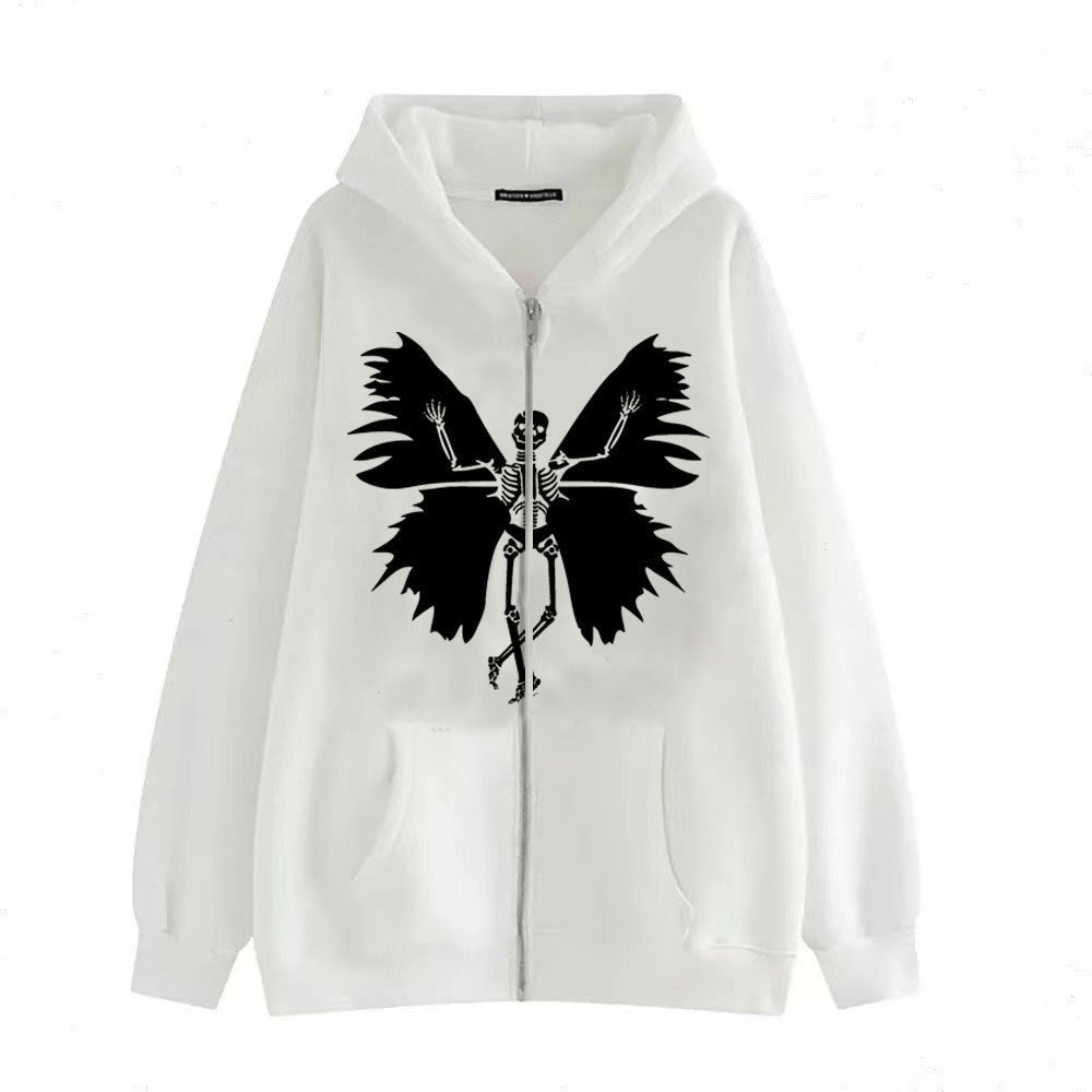 Damernas zip hoodie med unik skelett- och fjärilsdesign Mirla-Eva Jonsson